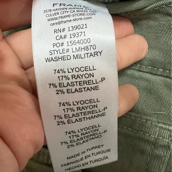 Frame Jeans Mens 31x26 Green L Homme Slim Wash Military Stretch Pants Denim - Picture 8 of 11